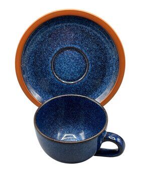 Henry Watson Pottery Suffolk Blue Stoneware Cup & Saucer Set Masculine Sturdy